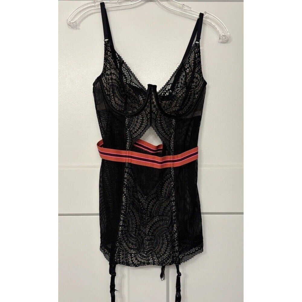 Victoria's Secret Black Lace Mesh Lingerie Corset Bustier 36D